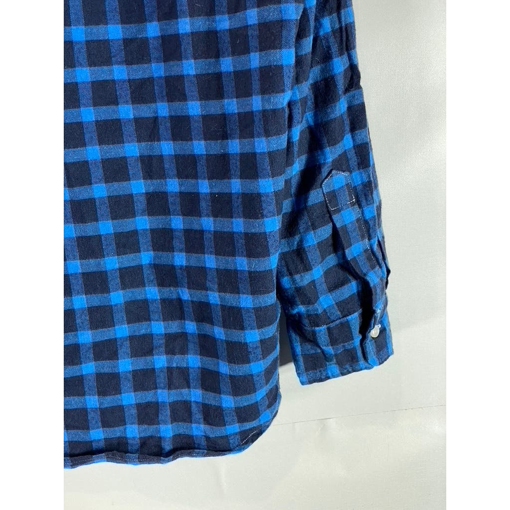 FRANK AND EILEEN Women's Blue/Black Plaid Eileen Relaxed Button-Up Shirt SZ S
