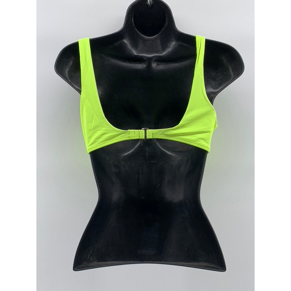NO BOUNDARIES Women's Neon Green Button-Up Tie-Front Bikini Top SZ M