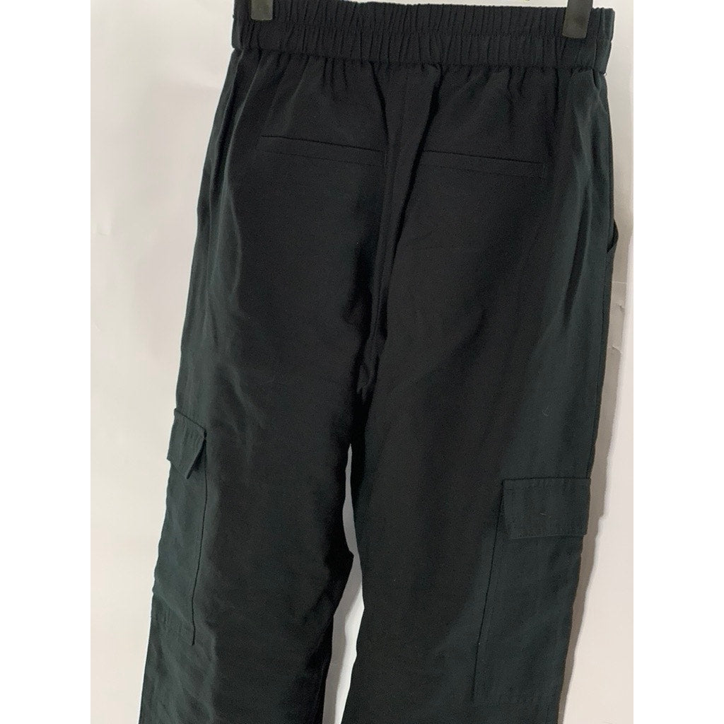 A NEW DAY Women's Solid Black Elasticized Pull-On Straight-Leg Cargo Pants SZ XS