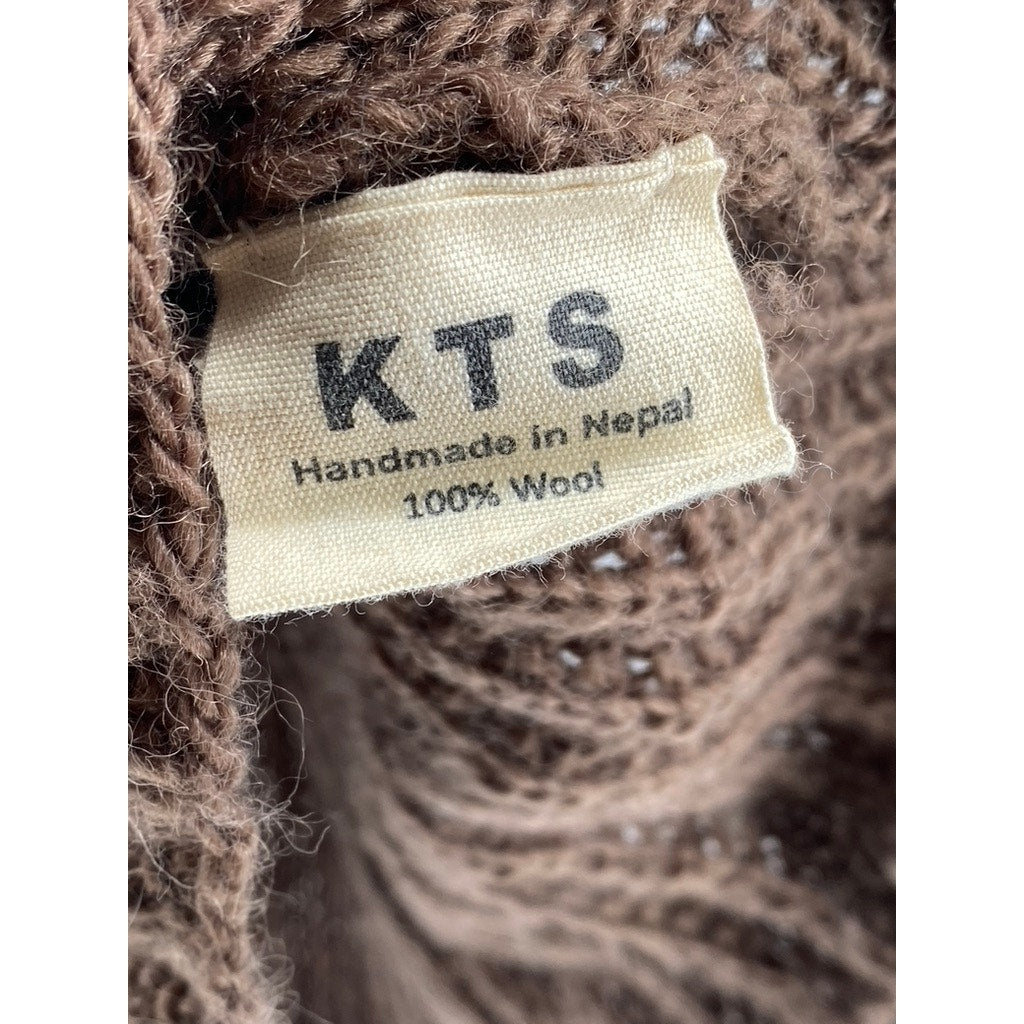 KTS Women's Brown Knit Button-Up Diamond Ball Textured Ribbed Cardigan SZ XS