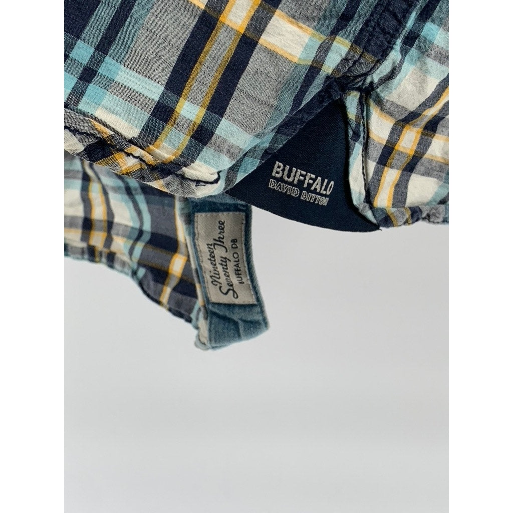 BUFFALO DAVID BITTON Men's Blue Plaid Button-Up Long Sleeve Cotton Shirt SZ M