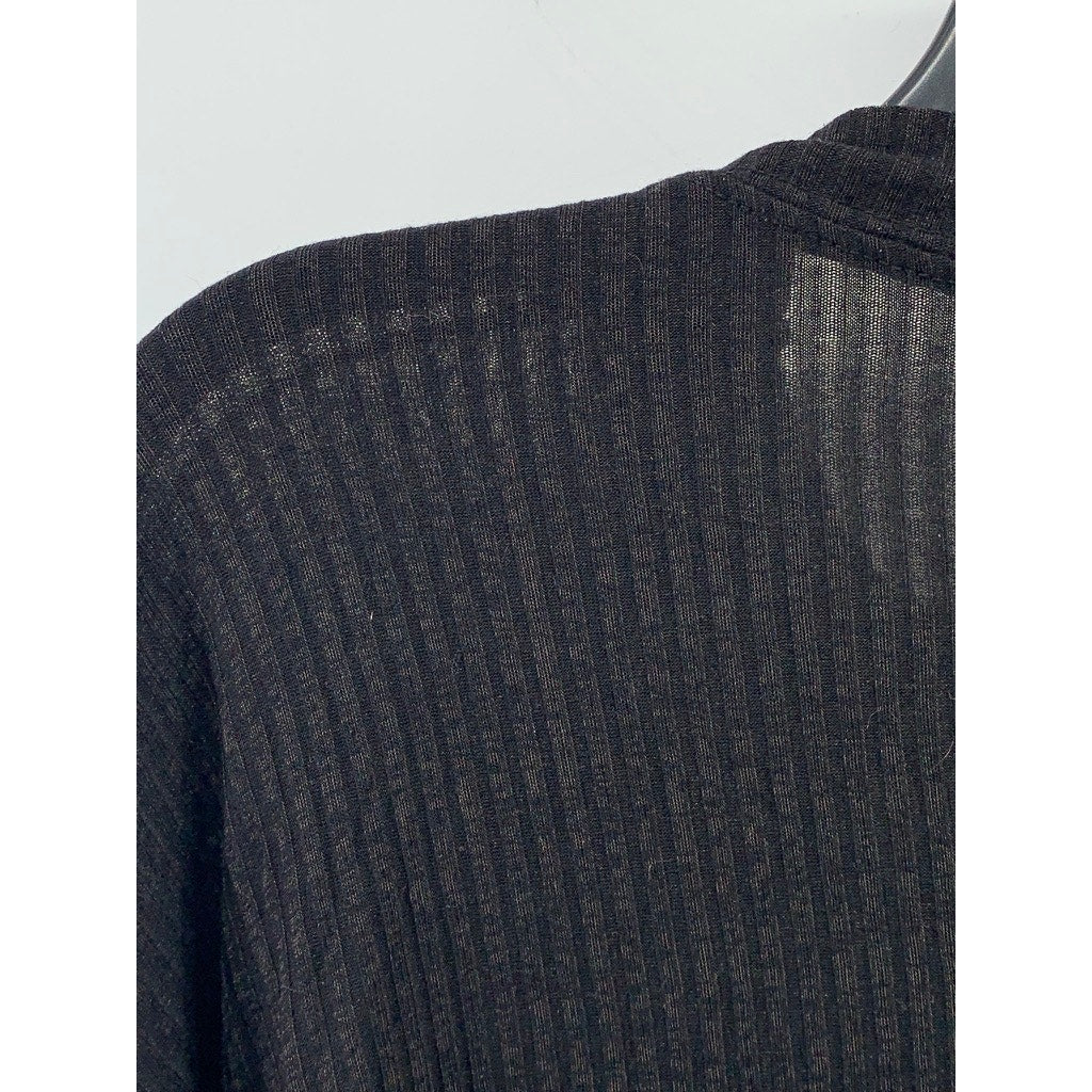 UNBRANDED Women's Black Ribbed Crewneck Long Sleeve Tunic Top SZ M