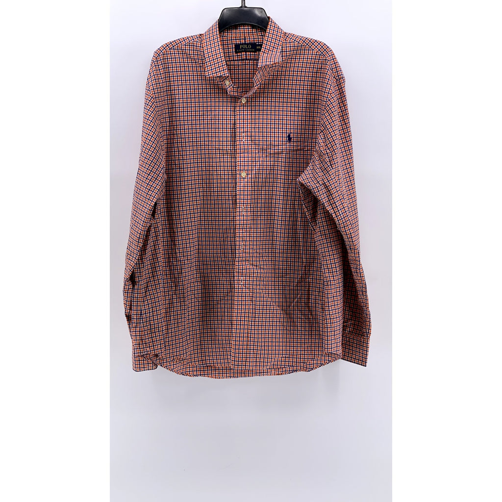 POLO RALPH LAUREN Men's Orange-Navy Gingham Button-Up Long Sleeve Shirt SZ 2XL