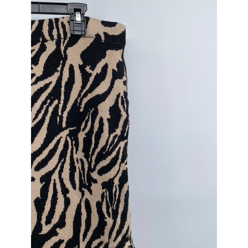 MINKPINK Women's Black-Beige Printed Savannah Intazia Side-Slit Midi Skirt SZ XL