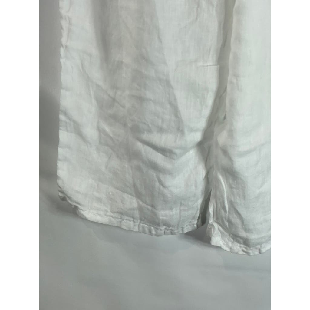 CYNTHIA ROWLEY Women's White Linen Cropped Wide Leg Pull-On Pants SZ M