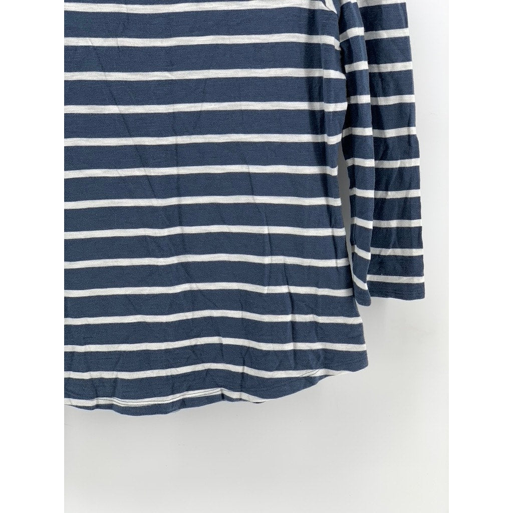 WHITE HOUSE BLACK MARKET Women's Blue-White Striped Long Sleeve Top SZ M