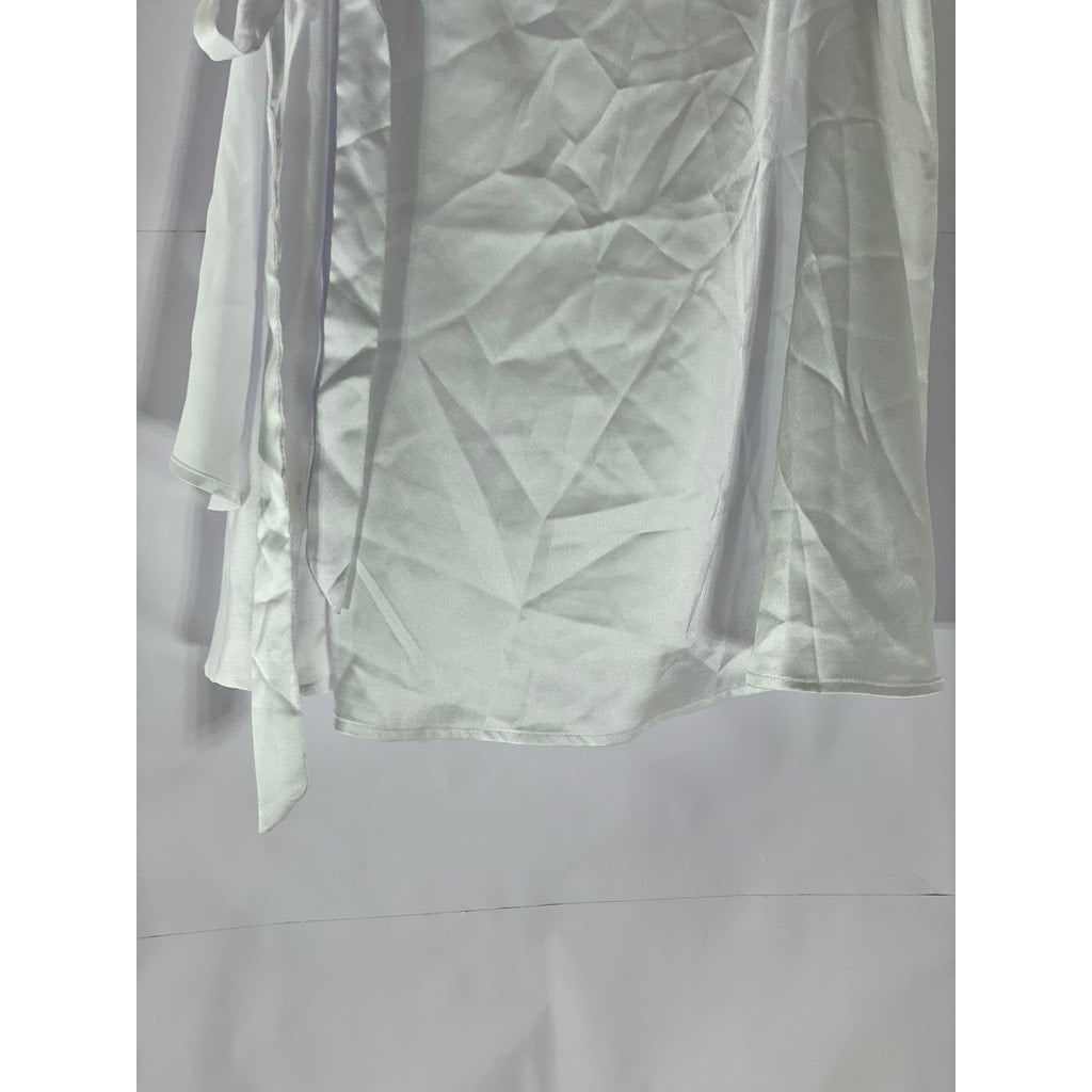 UNBRANDED Women's Bright White Satin Wrap Mini Skirt SZ M