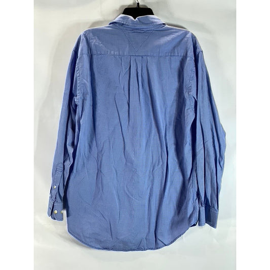 TOMMY HILFIGER Men's Blue Printed Regular-Fit Button-Up Long Sleeve Shirt SZ M