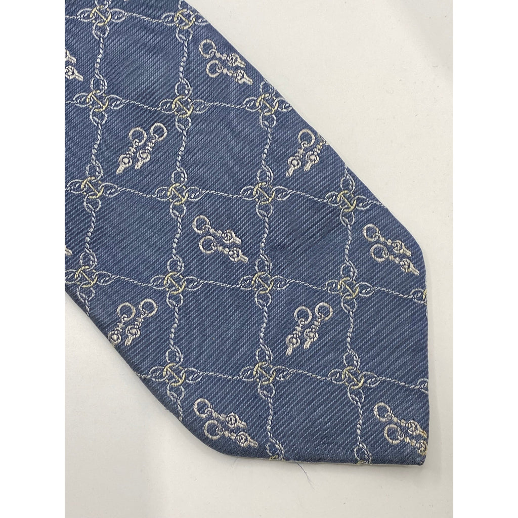GYEONGJU Men's Vintage Blue Chain Link Print Silk Tie SZ OS