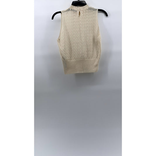 ZARA Women's Beige Knit Floral Sleeveless Pullover Top SZ S