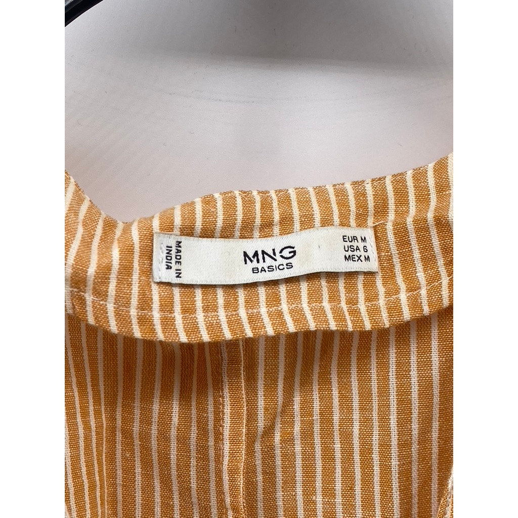 MNG BASICS Women's Orange-White Striped Button-Up Belted Midi Dress SZ S