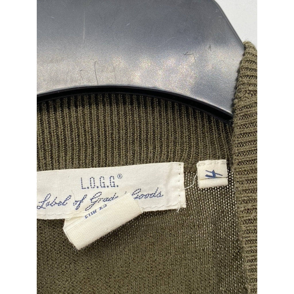 L.O.G.G. Women's Olive Green Ribbed Tab-Button Long Sleeve Turtleneck Top SZ XS