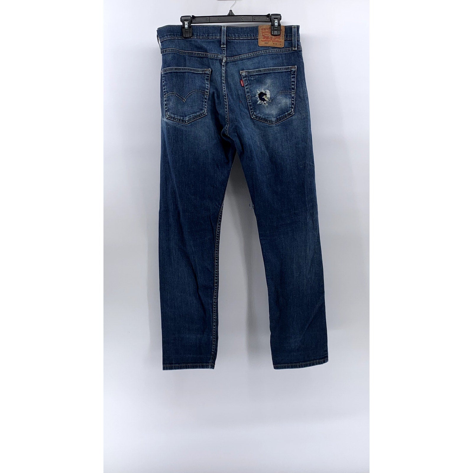 LEVI’S Men’s Blue Medium Wash Denim Distressed 502 Tapered-Leg Jeans SZ 34x32