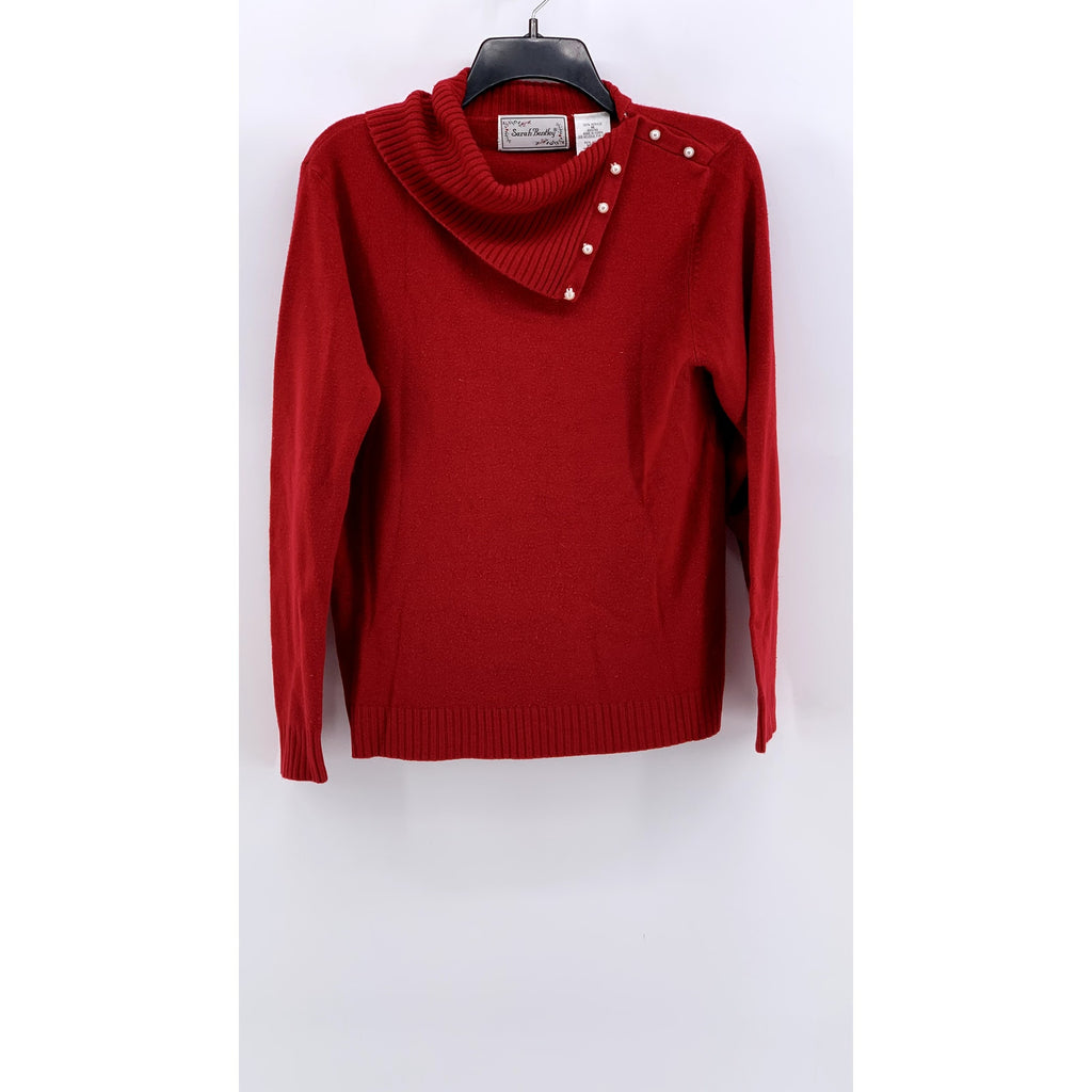 SARAH BENTLEY Women's Red Knit Split Button Fold-Over Sweater SZ M