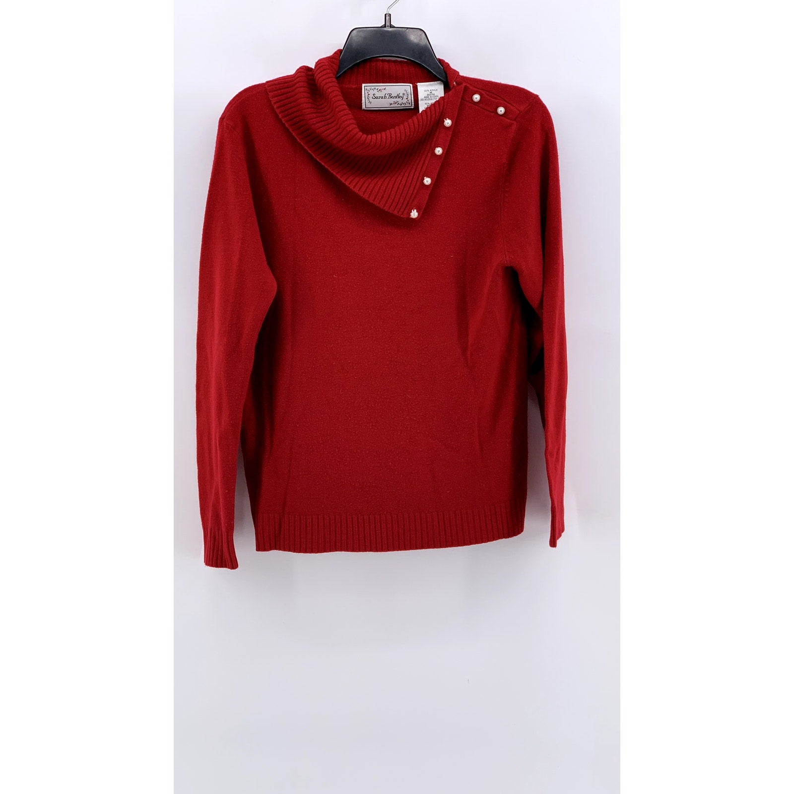 SARAH BENTLEY Women's Red Knit Split Button Fold-Over Sweater SZ M