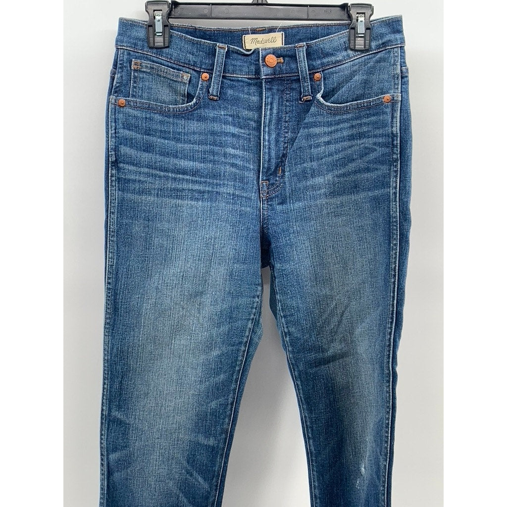 MADEWELL Women's Medium Blue Denim Frayed 10" high Rise Skinny Jean SZ 28