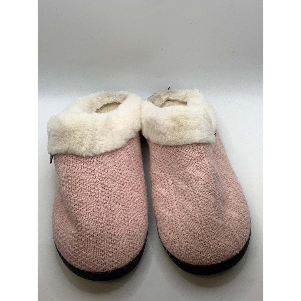JOOMRA Women's Light Pink Knit Faux-Fur Slippers SZ 11-12