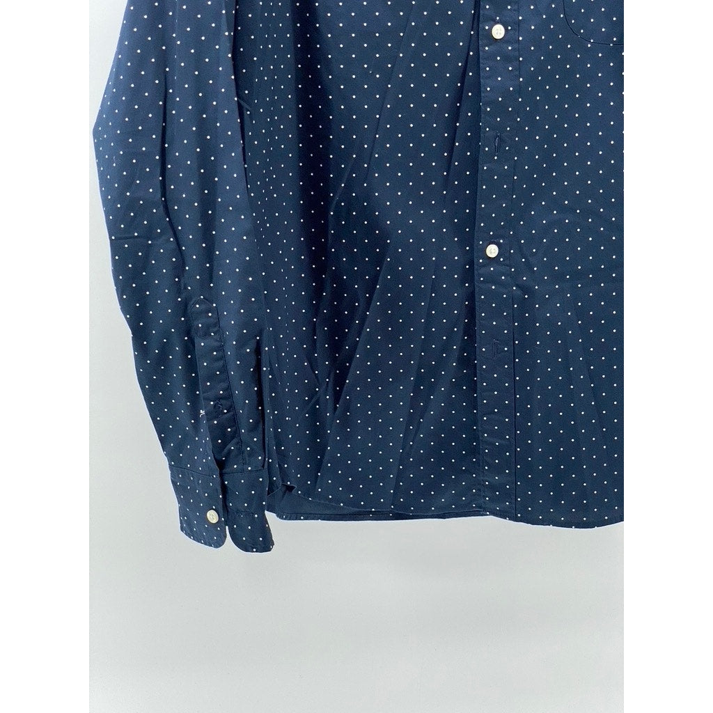 J.CREW Men's Navy Blue-White Micro Dot Stretch Slim-Fit Button-Up Shirt SZ L