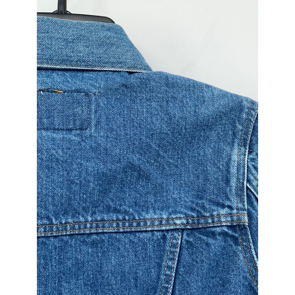 LEVI'S Women's Denim Blue Patchwork Button-Up Long Sleeve Trucker Jacket SZ S