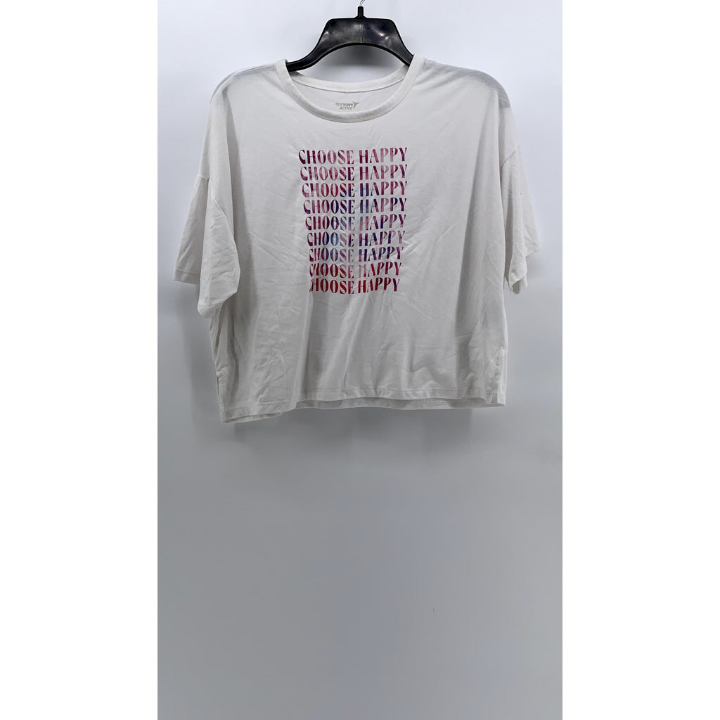 OLD NAVY ACTIVE Women's White Choose Happy Short Sleeve Top SZ S