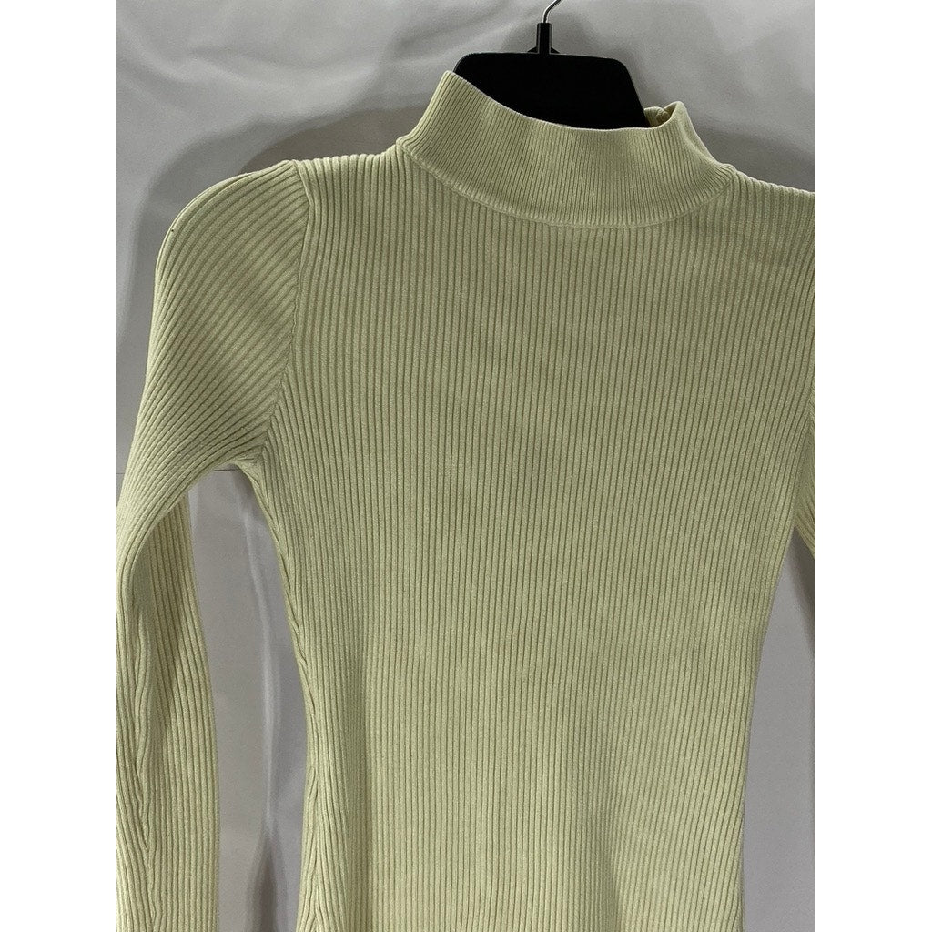 UNBRANDED Women’s Beige Ribbed Button Long Sleeve Turtleneck Top SZ XS