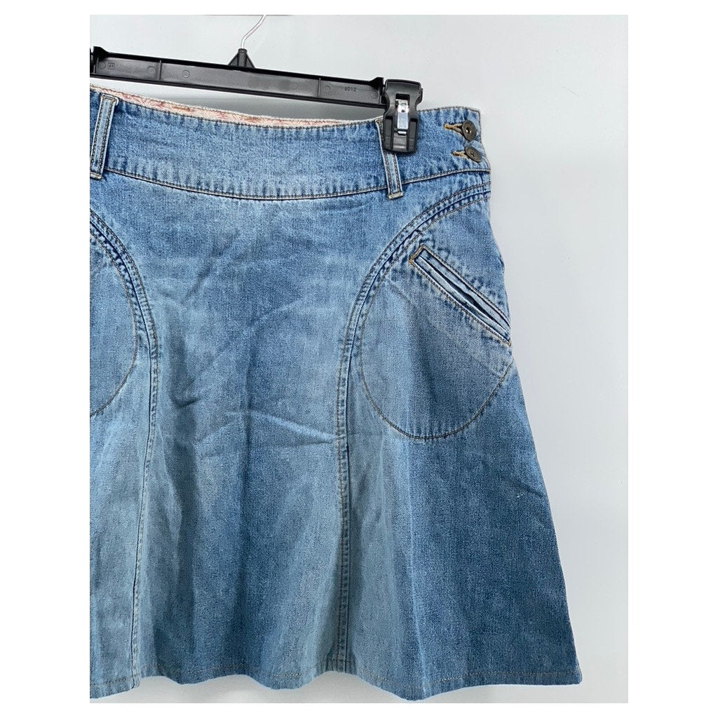 BILLABONG Women's Blue Denim Side-Button Low-Rise A-Line Mini Skirt SZ S