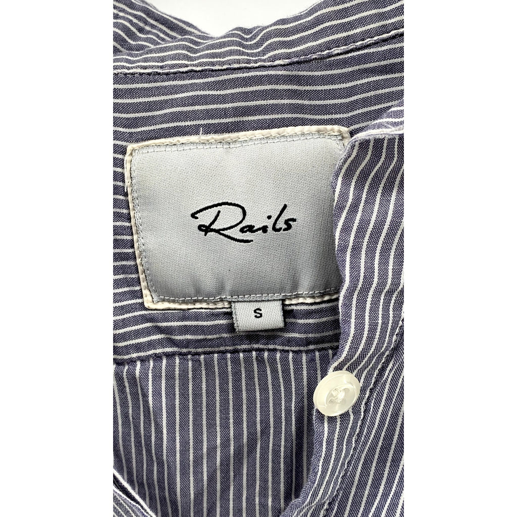 RAILS Women's Navy-White Striped Button-Up Round-Hem Long Sleeve Top SZ S