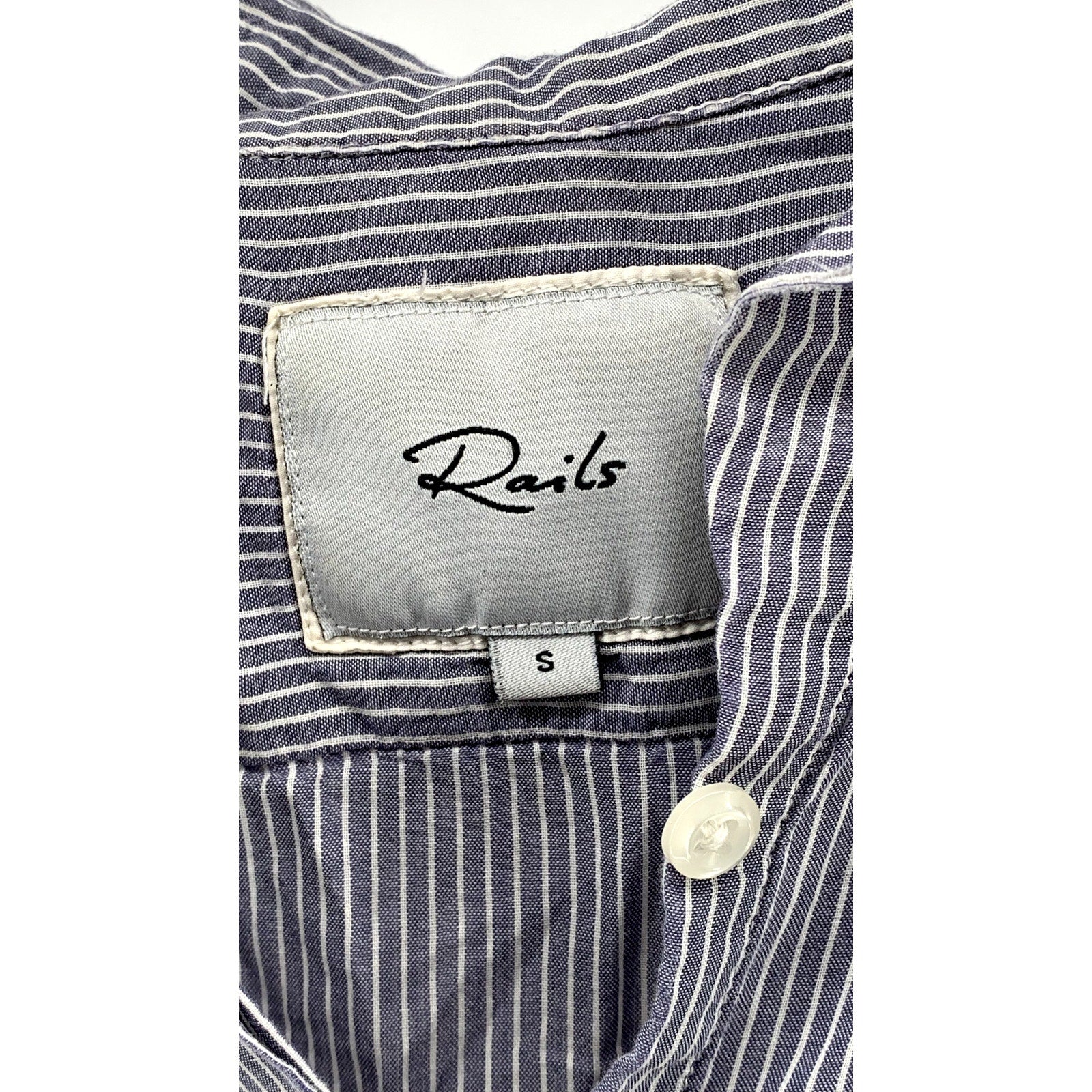 RAILS Women's Navy-White Striped Button-Up Round-Hem Long Sleeve Top SZ S