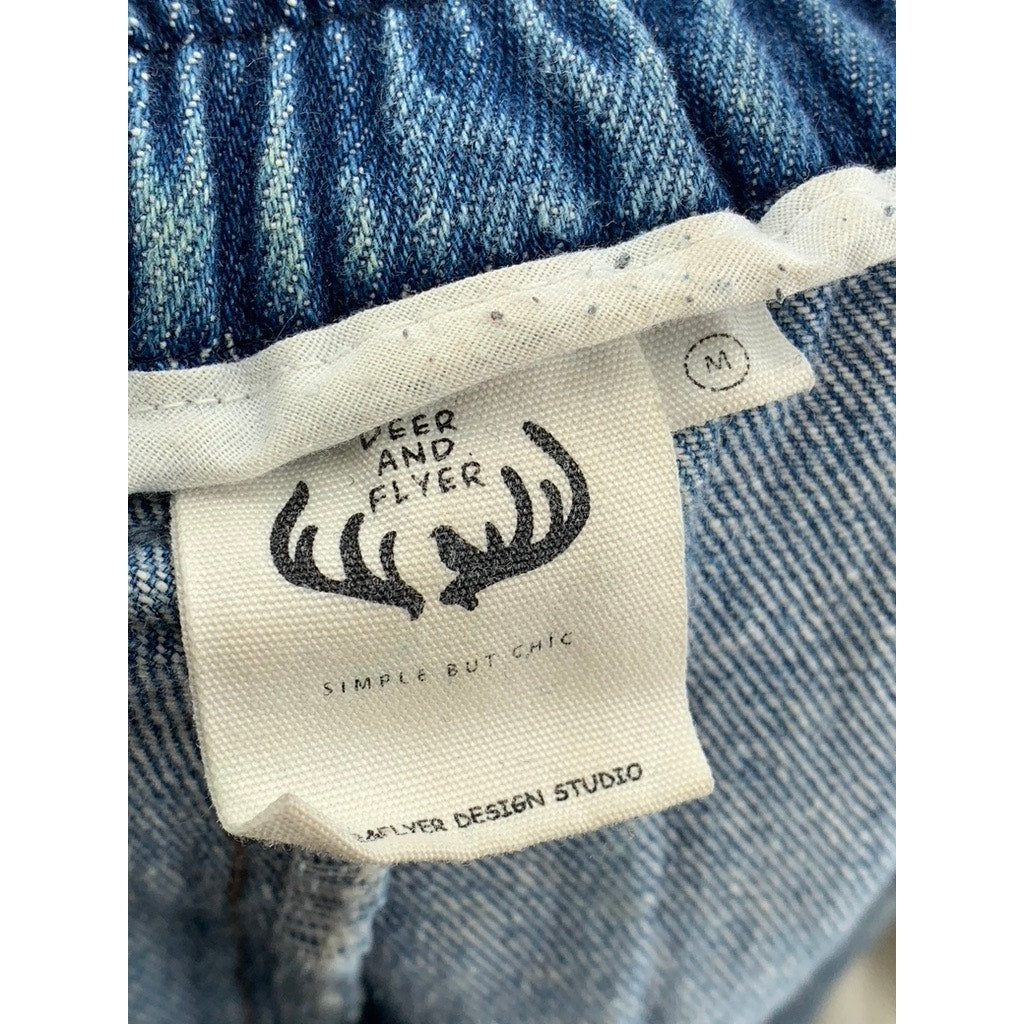 DEER & FLYER Women's Blue Denim Slim-Leg Relaxed Fit Elastic Waist Pants SZ M