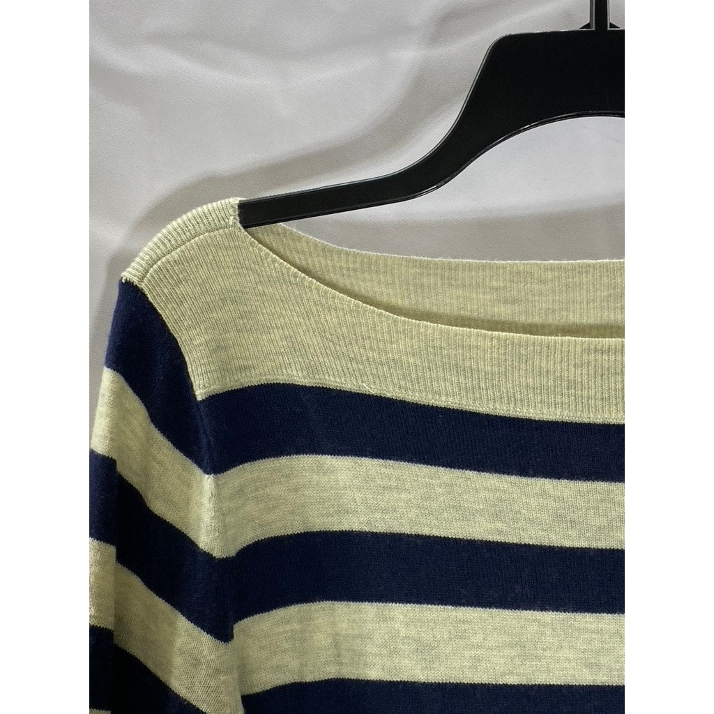 GAP Women's Navy Uniform Bella Striped Boatneck Log Sleeve Pullover Sweater SZ M