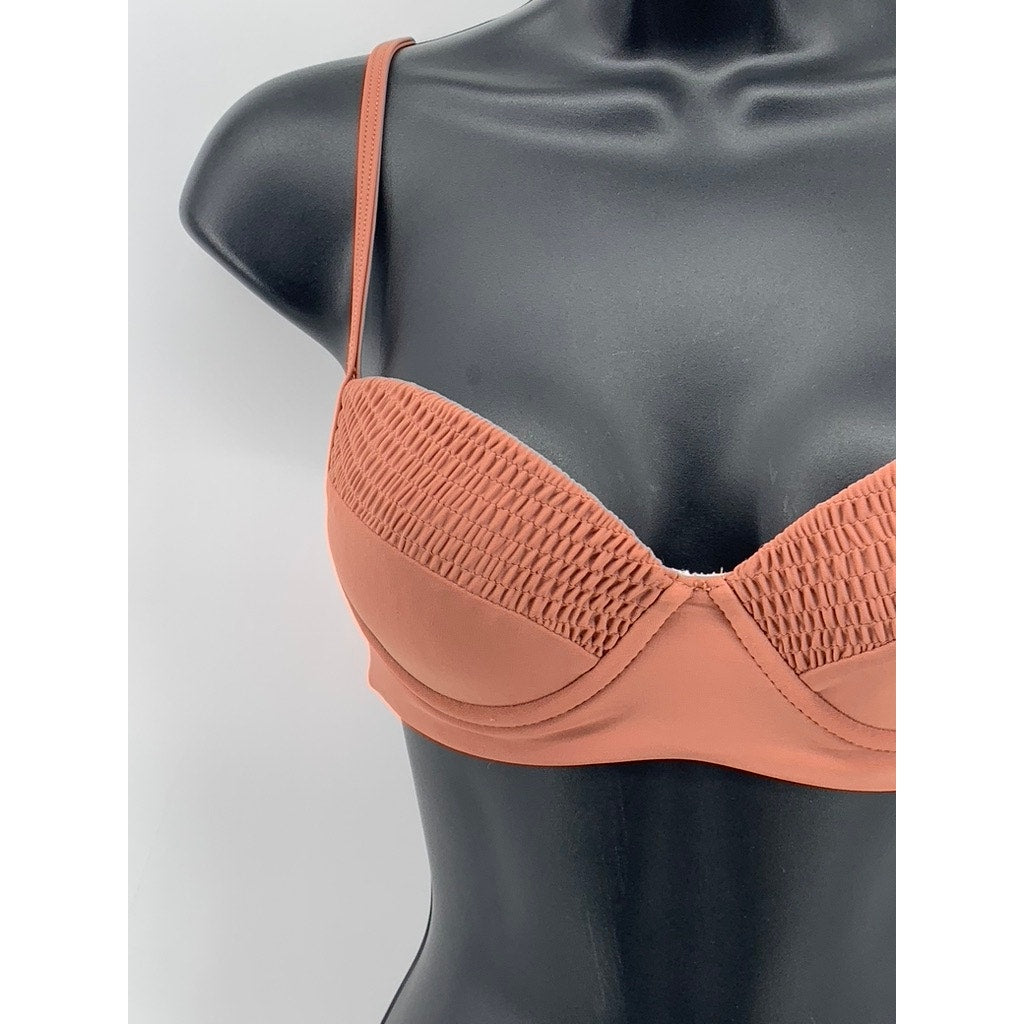 TORI PRAVER Women's Brown Spaghetti Strap Textured Sweetheart Bikini Top SZ S