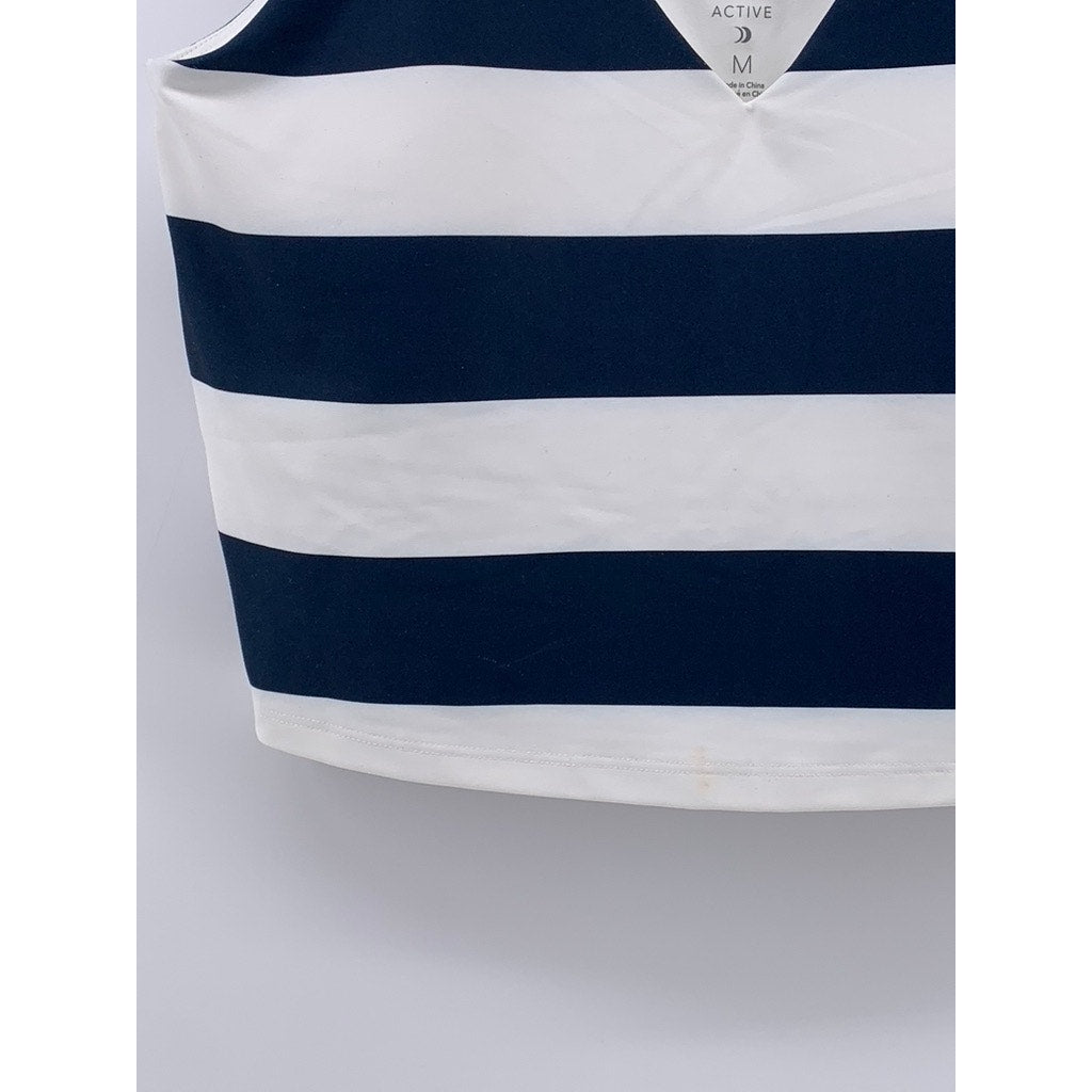 Z SUPPLY Women's Blue-White V-Neck Sleeveless Striped Longline Active Tank SZ M