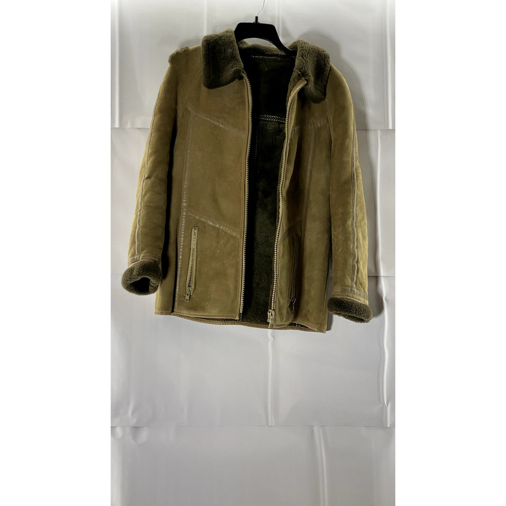VINTAGE Women's Brown/Tan Shearling Leather Zip-Up Coat SZ M