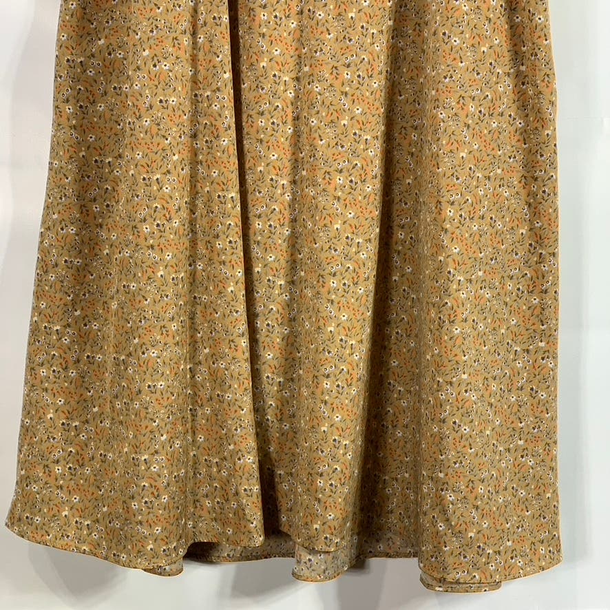 JADE Women's Floral Brown Vintage Inspired Long Sleeve Secretary Dress SZ M