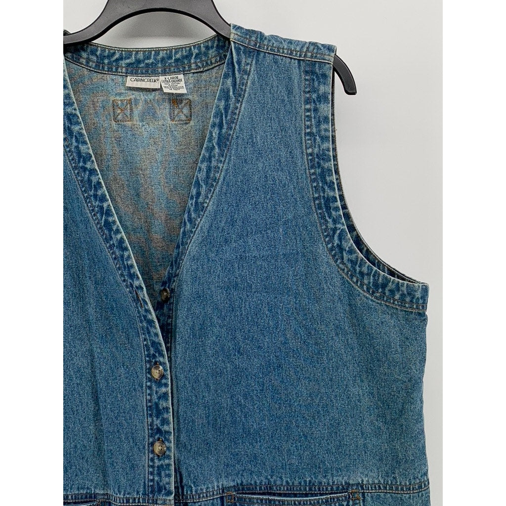 CABIN CREEK Women's Vintage Blue Denim Button-Up Sleeveless Cotton Top SZ XL