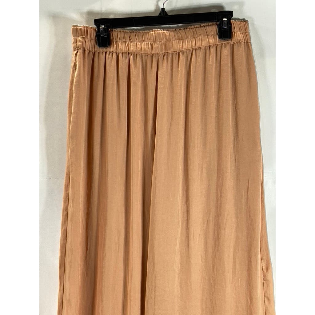 KENDALL & KYLIE Women's Peach Smocked Waist Pull-On Wide-Leg Pants SZ L