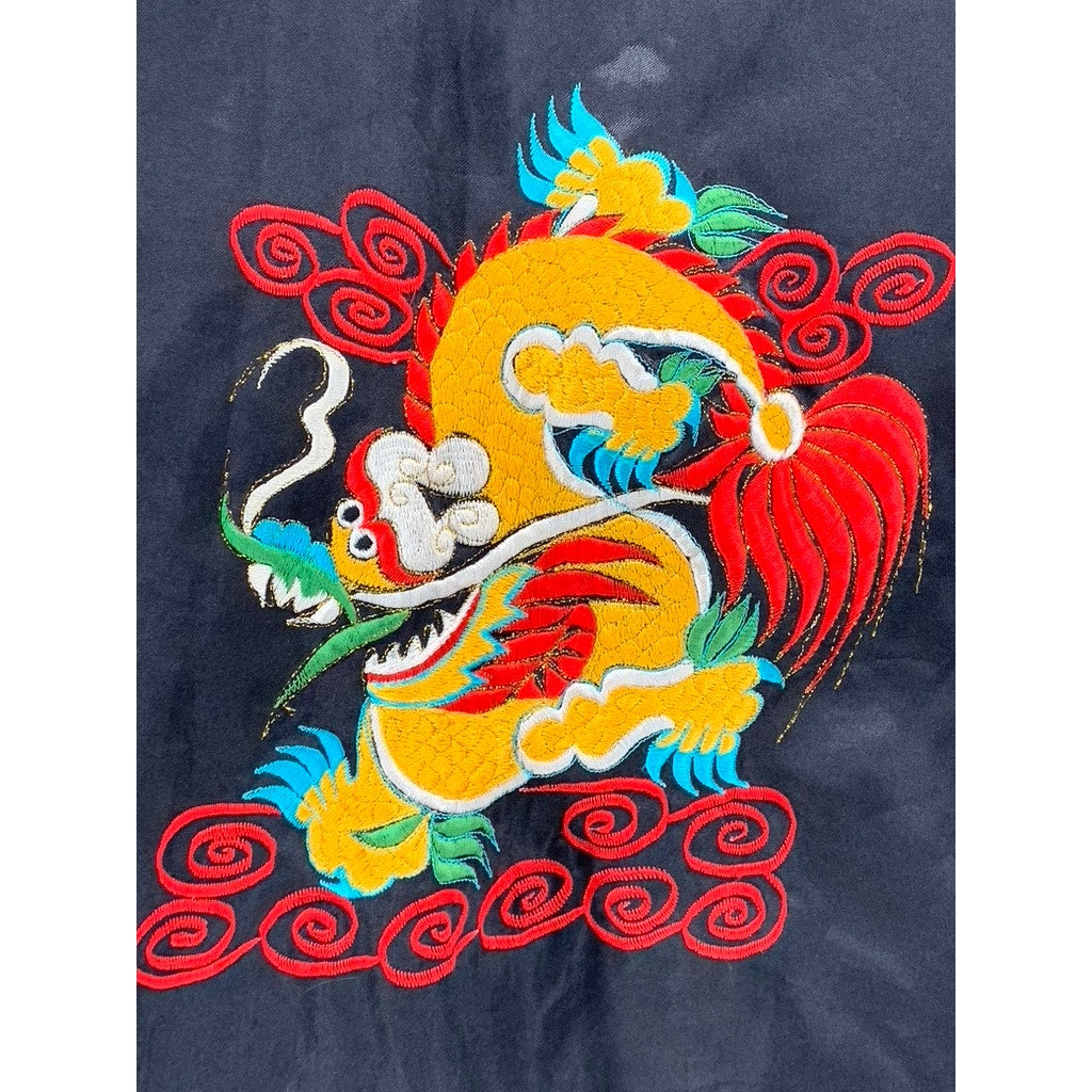 UNBRANDED Unisex Black-Red Vintage Rare Thai Silky Dragon Reversible Kimono