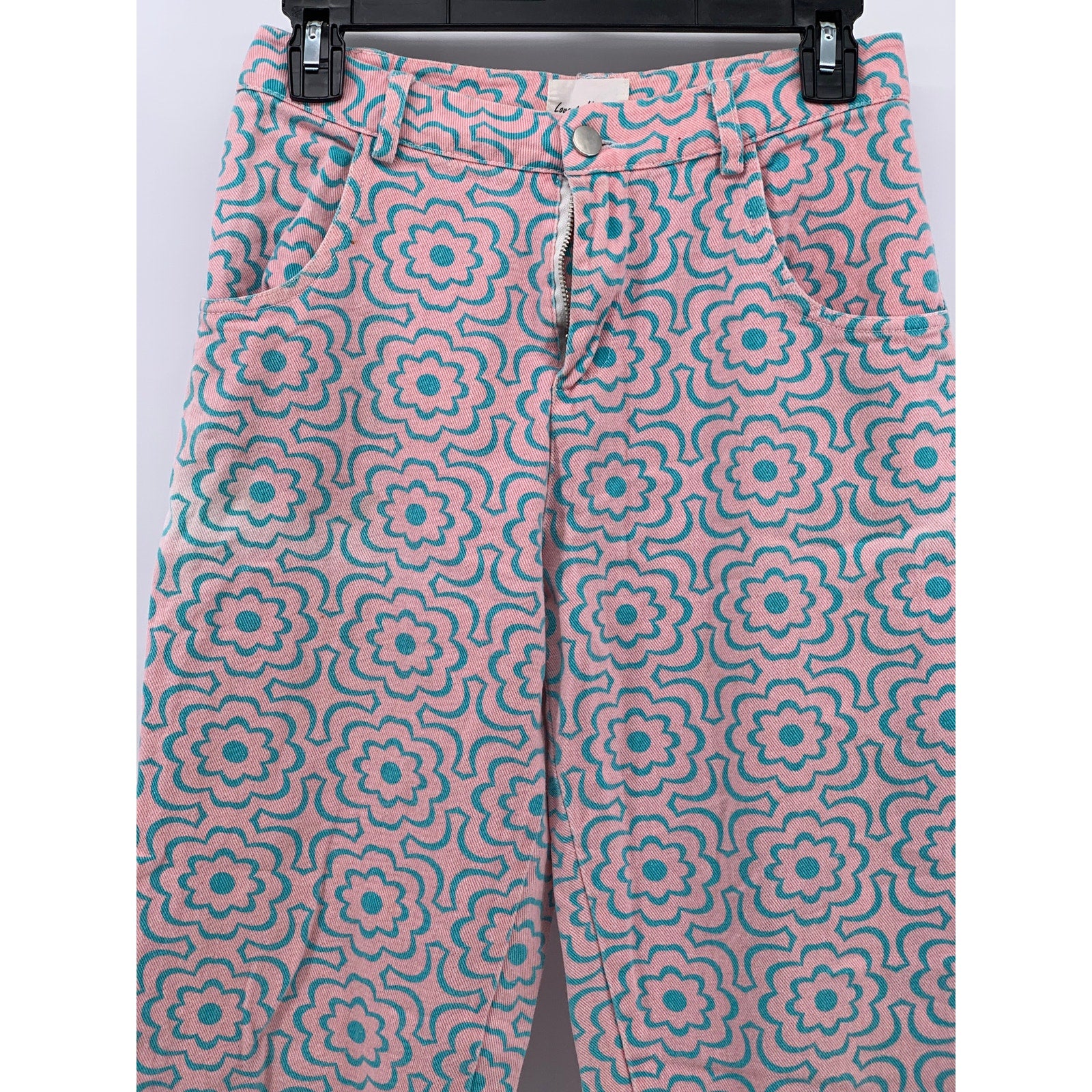 LOVE + HARMONY Women's Pink-Blue Flower Print Straight-Leg High-Rise Pants SZ S
