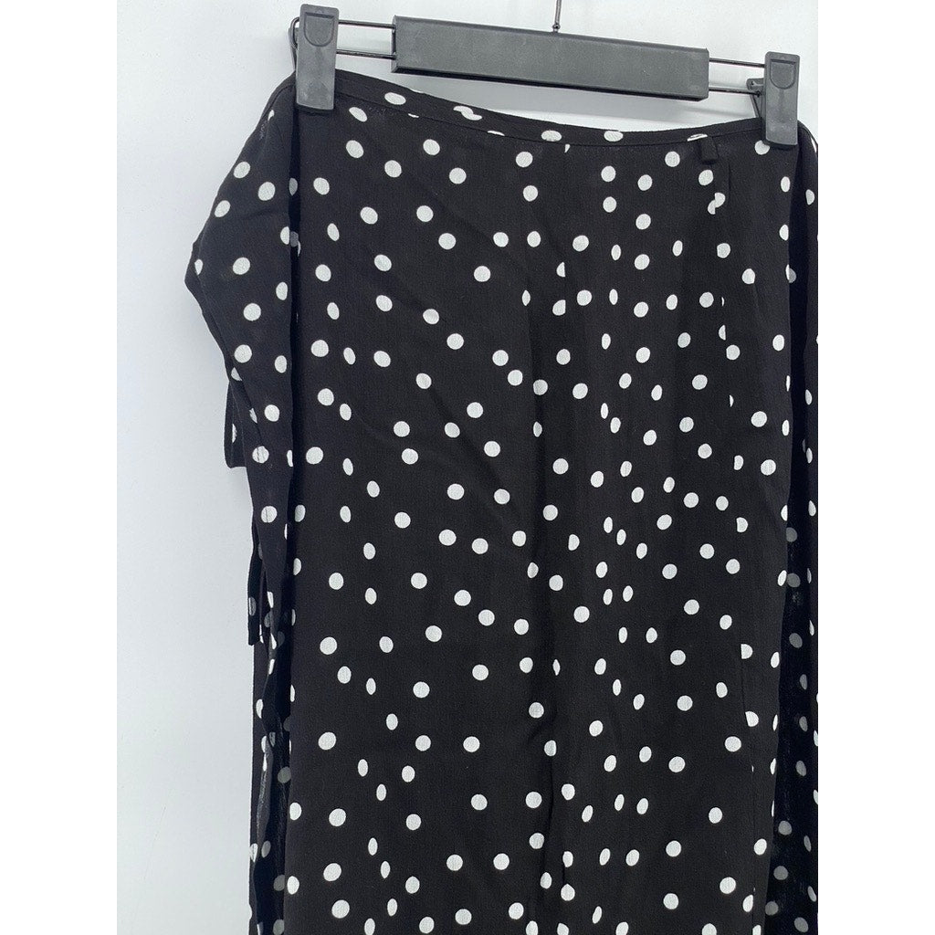 RE:NAMED Women's Black-White Polka Dot Wrap Midi Skirt SZ L