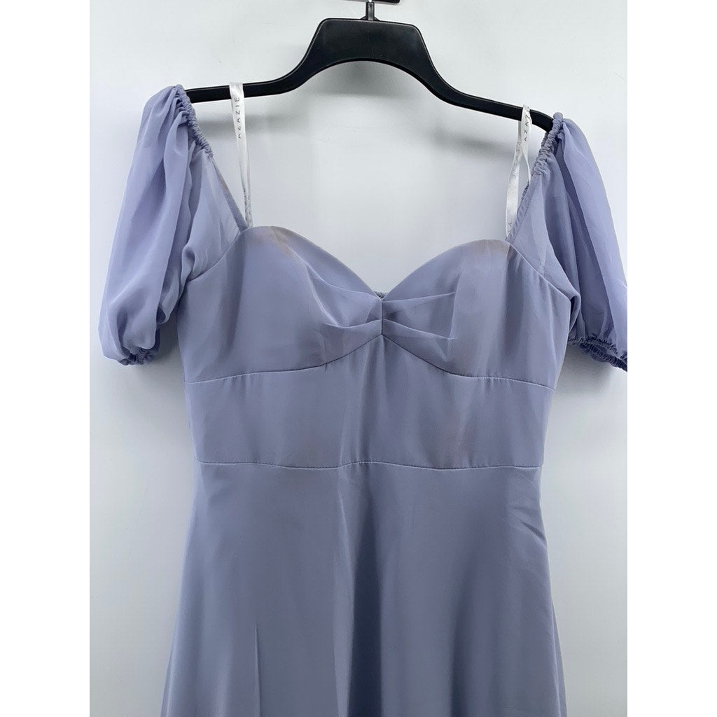 AZAZIE Women's Lilac Sweetheart Neck Short Puff-Sleeve Ruffle-Hem Dress SZ A8