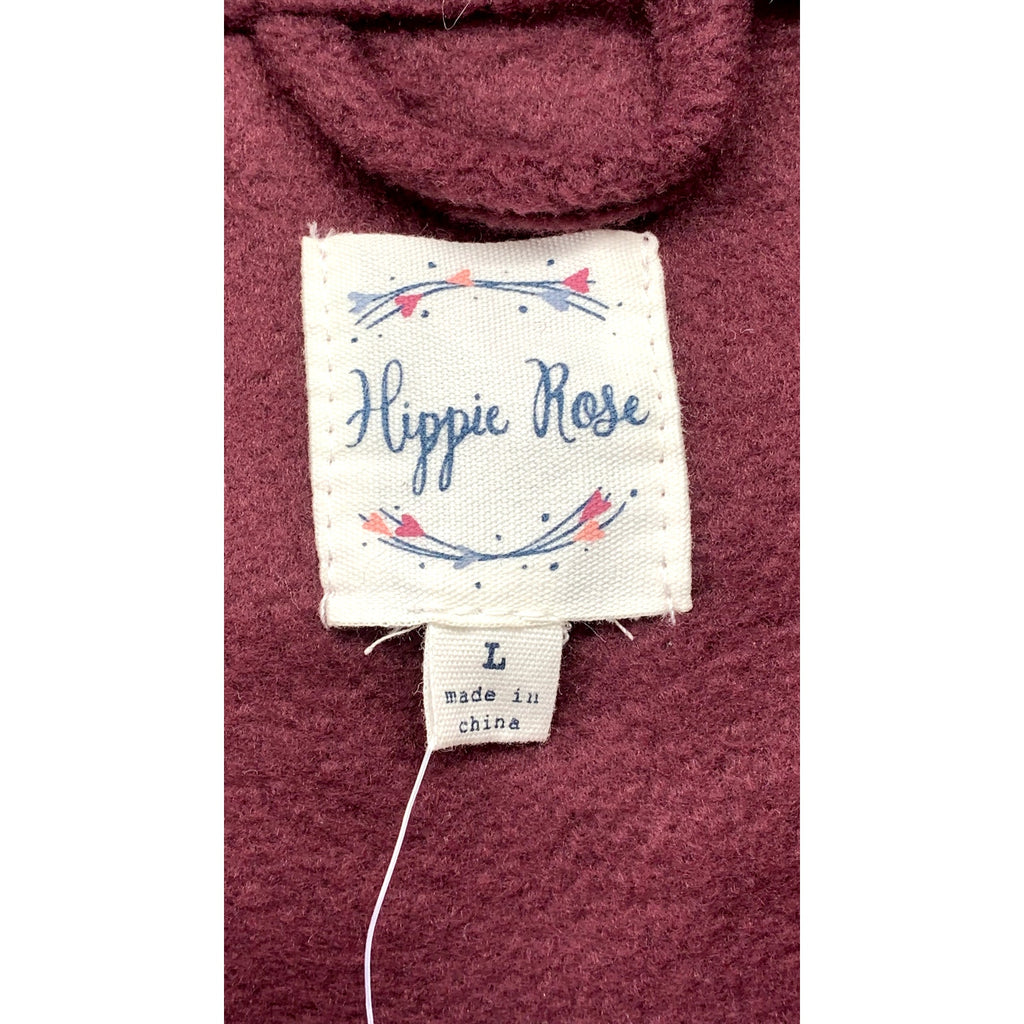 HIPPIE ROSE Women's Juniors' Burgundy Button-Up Long Sleeve Fleece Shacket SZ L