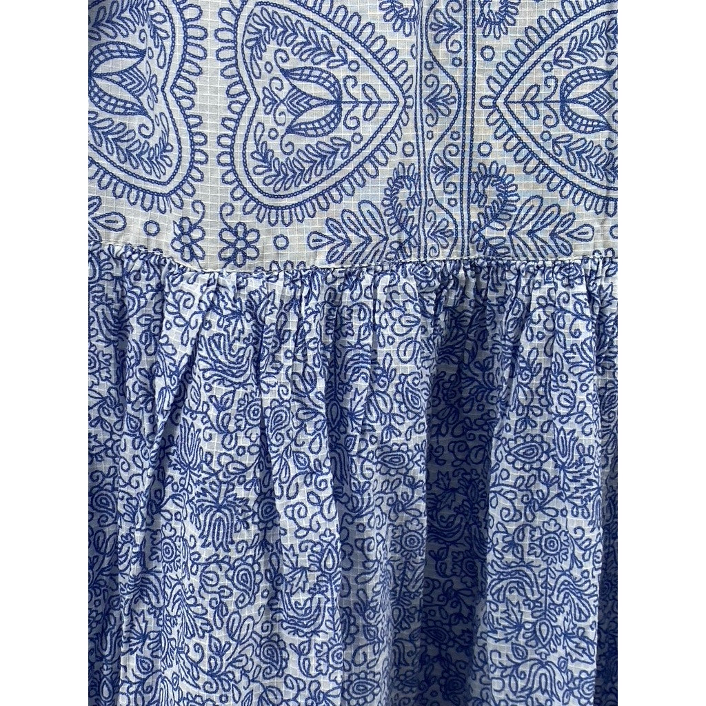 GENERATION Women's Blue-White Printed Sleeveless A-Line Midi Dress SZ 8