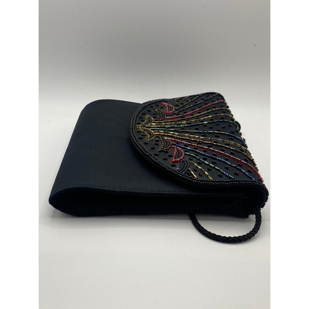 UNBRANDED Women’s Black-Multi Beaded Embellished Vintage Square Clutch Bag SZ OS