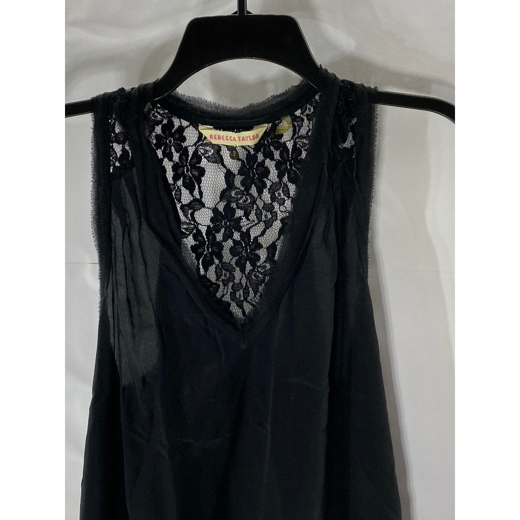 REBECCA TAYLOR Women's Black Lace V-Neck Sleeveless Top SZ 8