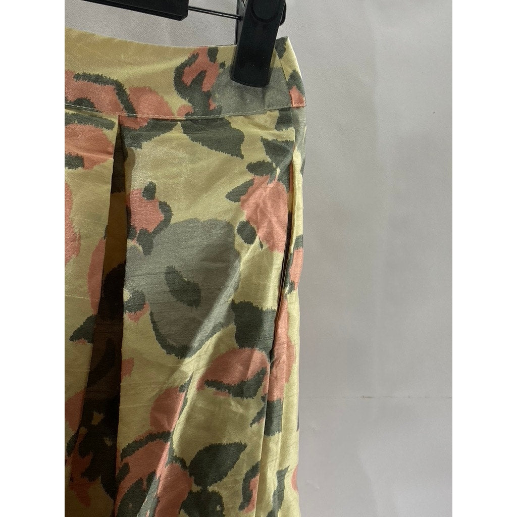 ASOS Women's Tan-Gray Floral Pleated A-Line Knee Length Skirt SZ 2