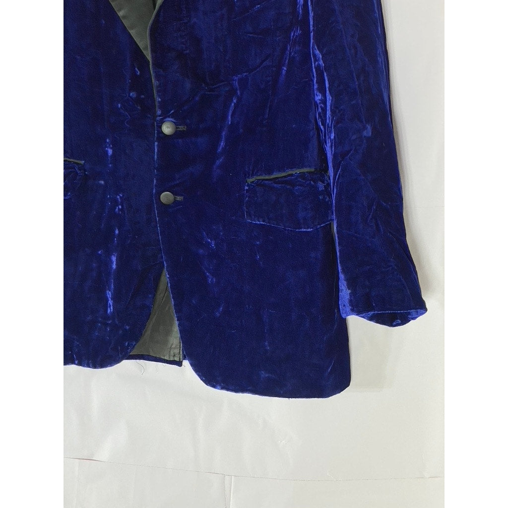 UNBRANDED Men's Royal Blue Velvet Notch Collar Two-Button Blazer SZ S