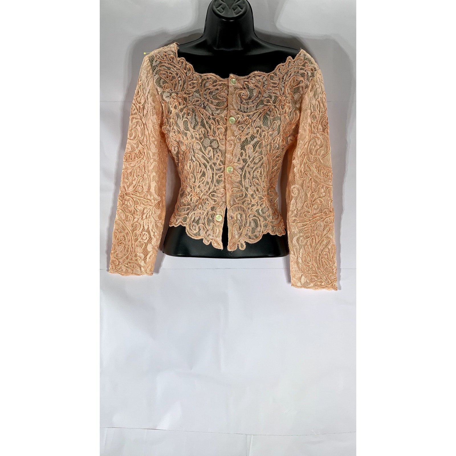 UNBRANDED Women's Pink Embroidered Lace Button-Up Long Sleeve Top SZ S