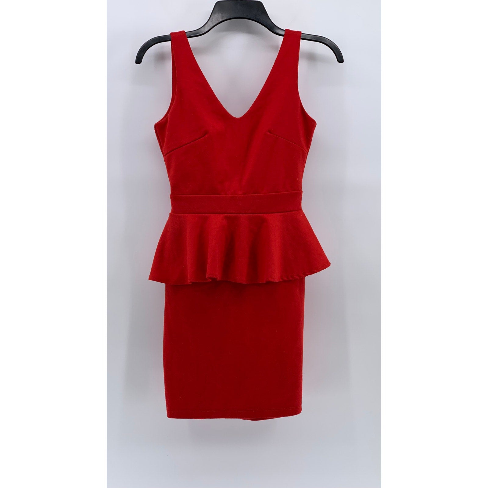 CHARLOTTE RUSSE Women's Red V-Neck Sleeveless Ruffle Bodycon Mini Dress SZ S