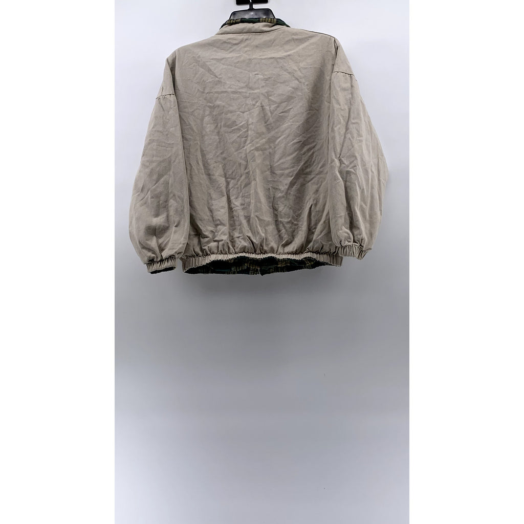 TONG HAUL Men's Vintage Beige-Green Plaid Reversible Zip-Up Jacket SZ S