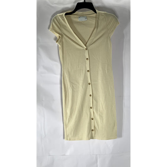 ASOS DESIGN Women’s Beige Ribbed Button-Up V-Neck Short Sleeve T-Shirt Dress SZ6